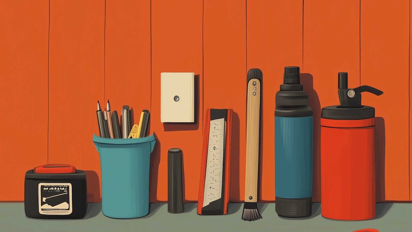 作業所に並べられた複数の道具