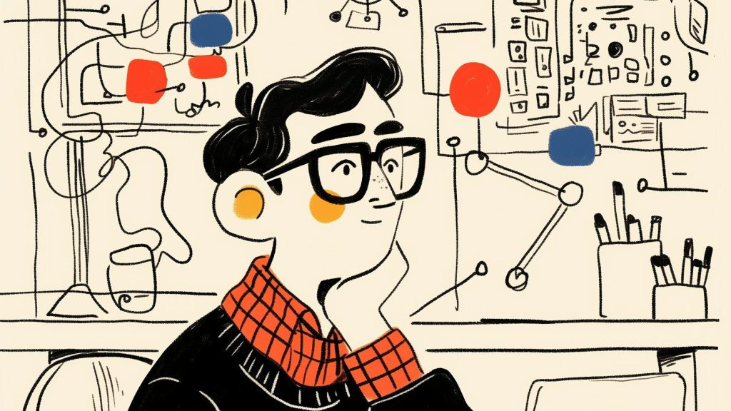 パソコンの前で考える男性