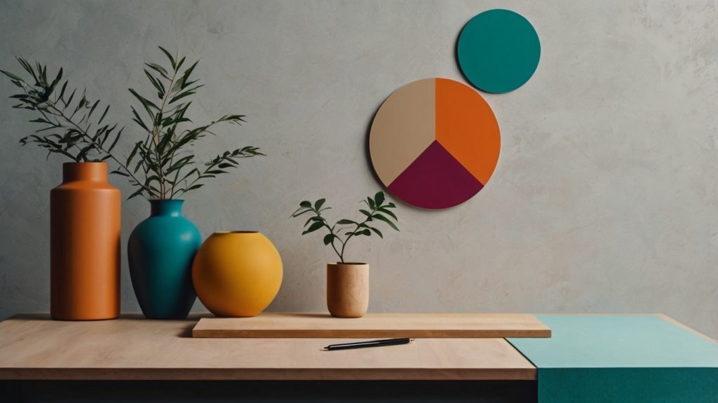 カラフルな鉢植えと植物