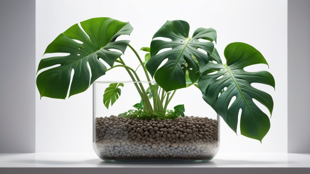 ハイドロカルチャーのモンステラ