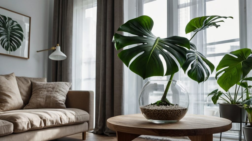 ハイドロカルチャーのモンステラが置かれた部屋