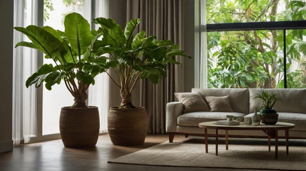 大きく育ったパキラのある部屋