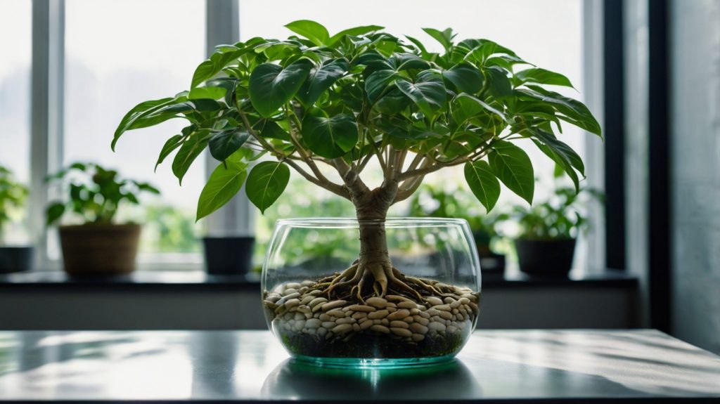 ハイドロカルチャーで育てられたパキラ