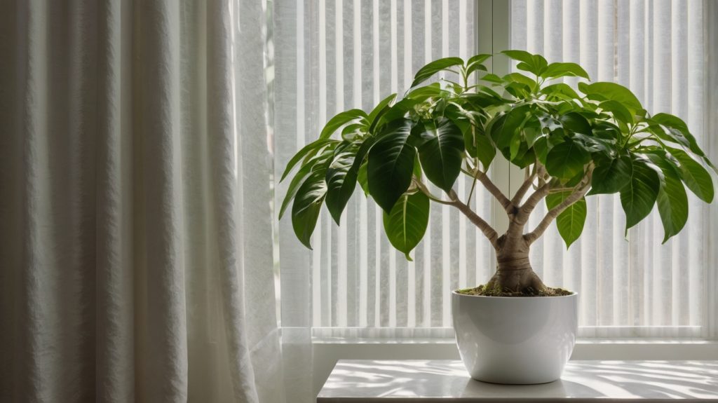 白い鉢植えに入ったパキラ