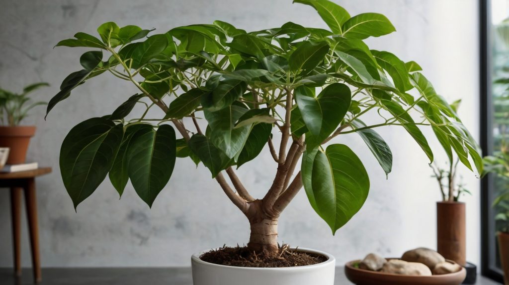 白い鉢植えに入ったパキラ