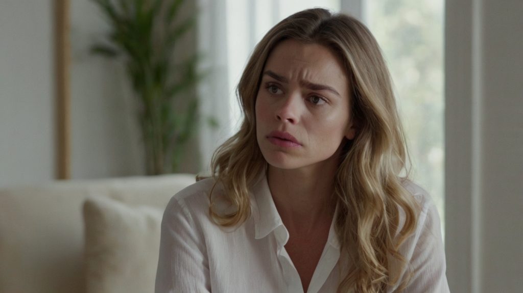 首を少しかしげて困惑した顔の女性