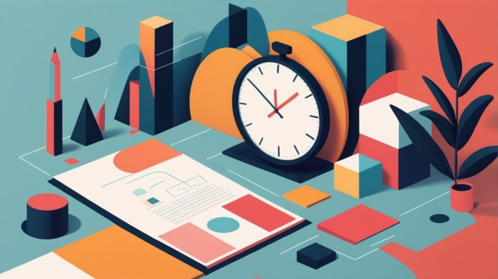 時計と植物と様々な図形