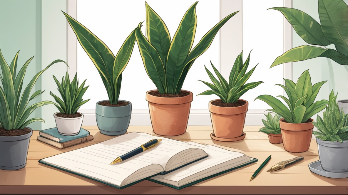 サンスベリアと本とペン