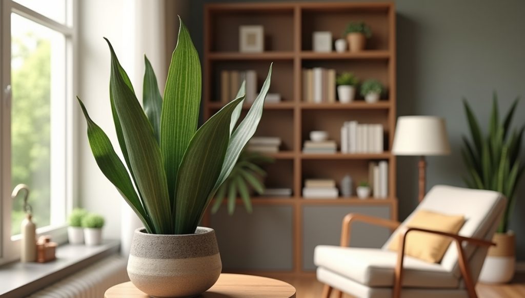 机に飾られたサンスベリア