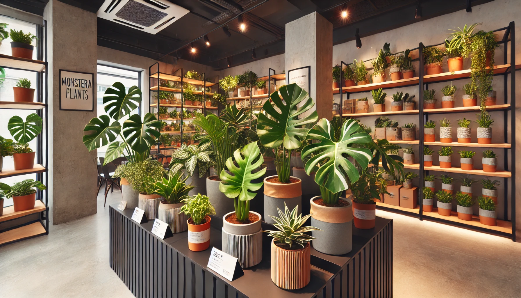 モンステラがたくさん並んでいる販売店