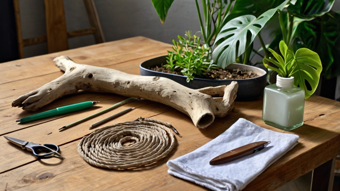 モンステラと流木と支柱を手作りする道具