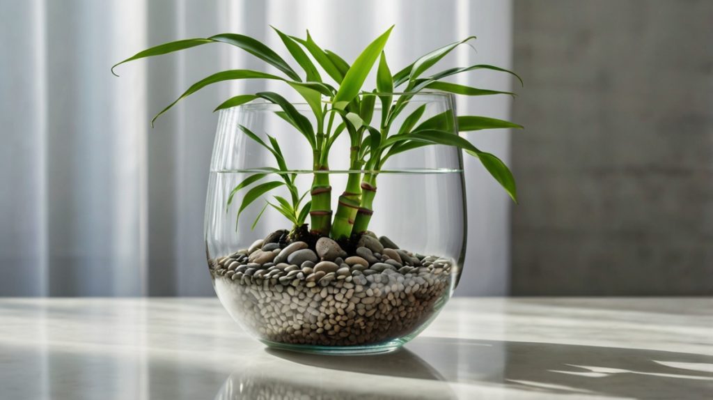 ハイドロカルチャー栽培で育てられているミリオンバンブー