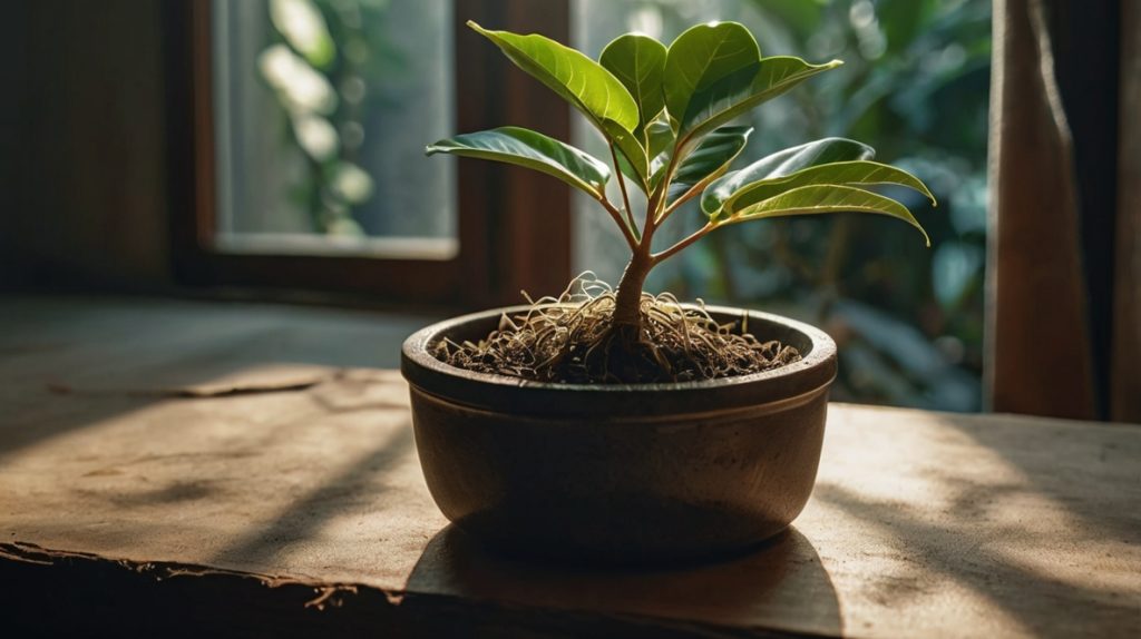 細いままの挿し木のガジュマル
